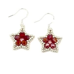Hand Crafted Star-Shaped Silver and Red Earrings
